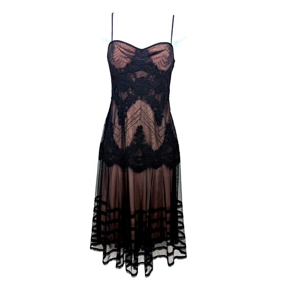 Vtg Y2K Sheer Slip Dress Size 8 Black Pink Velvet Floral Coquette Goth Fairy - Picture 1 of 13
